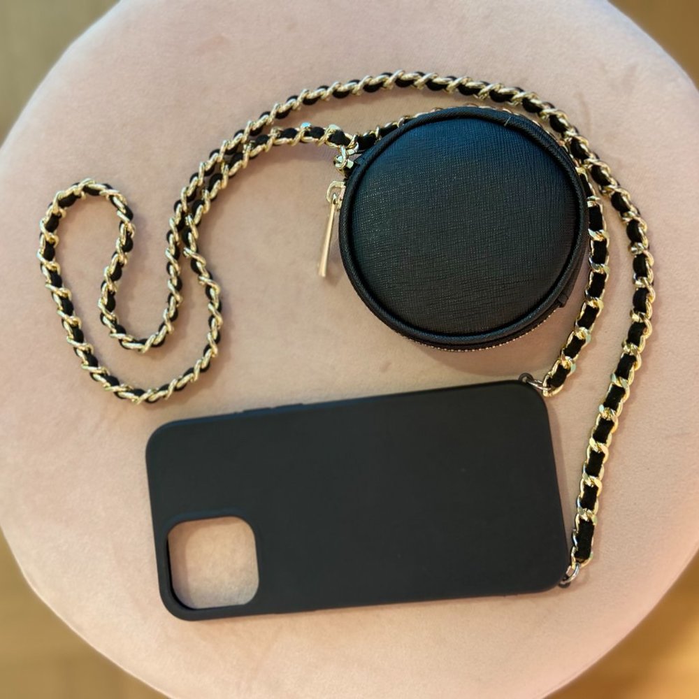 New Luxury Multi Pochette iPhone Case Coin Purse w/ Gold Chain Crossbody Lanyard
